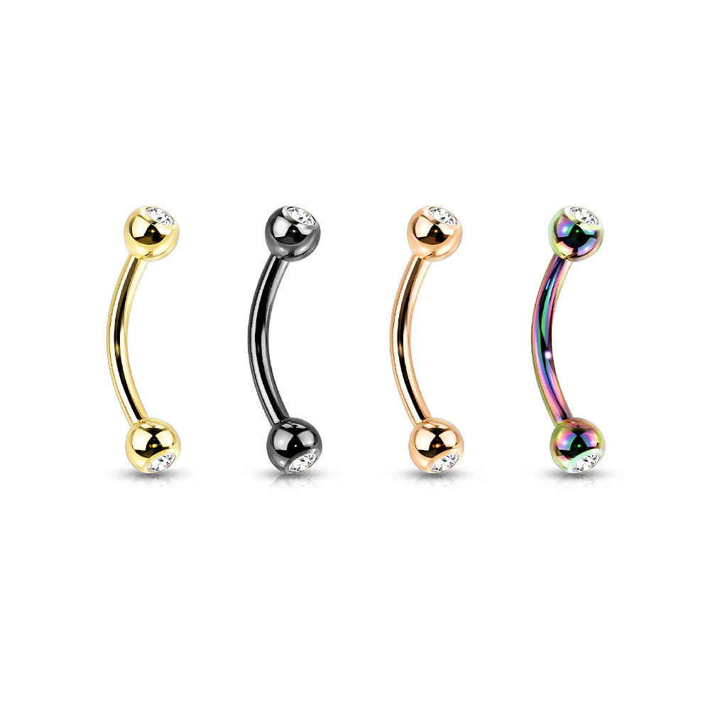 Implant Titanium Press Fit CZ Curved Barbells Eyebrow Rings - Image 3
