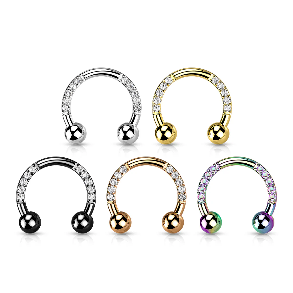 Implant Titanium Pave CZ Horseshoe Circular Barbells - Image 2