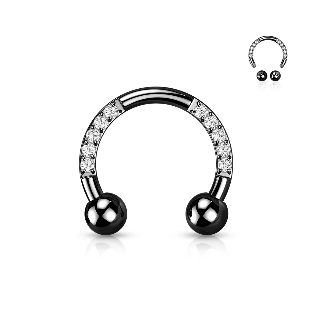 Implant Titanium Pave CZ Horseshoe Circular Barbells - Image 6