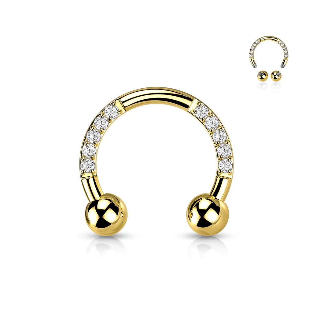Implant Titanium Pave CZ Horseshoe Circular Barbells - Image 7