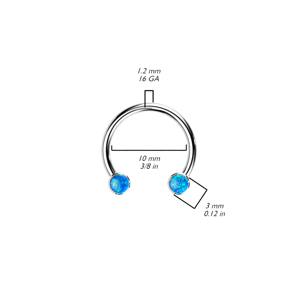 Implant Titanium Facing Bezel Set Opal Horseshoe Circular Barbells - Image 2