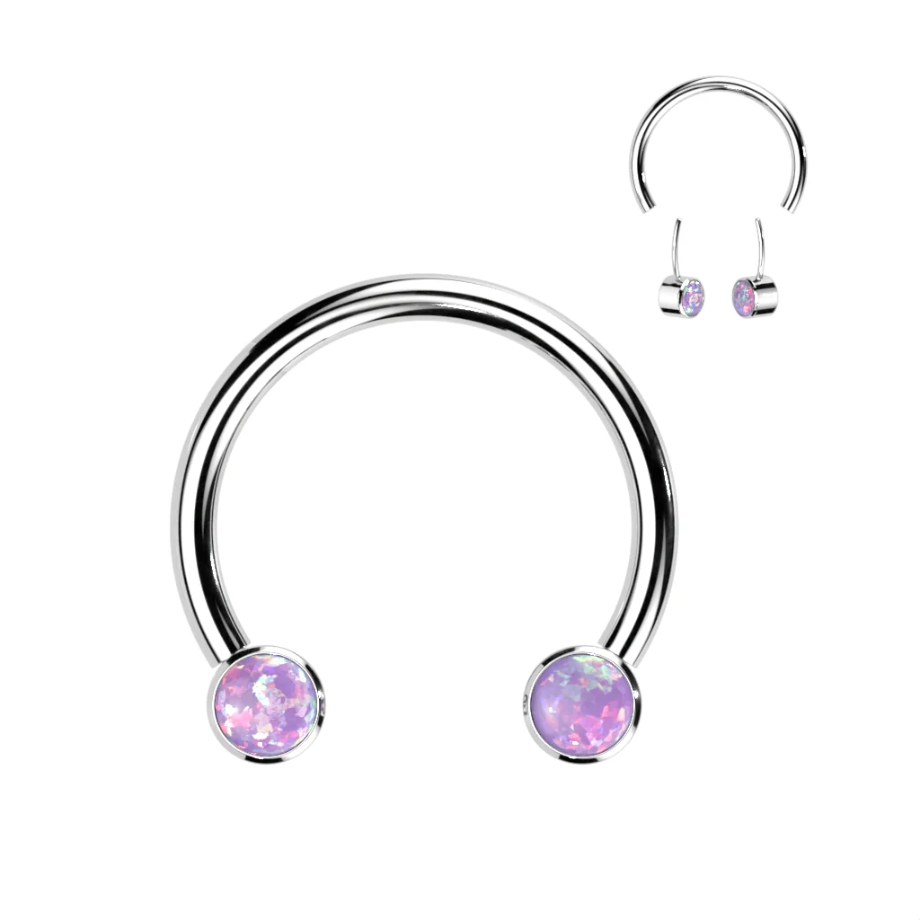 Implant Titanium Facing Bezel Set Opal Horseshoe Circular Barbells - Image 3