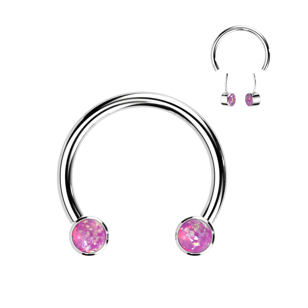 Implant Titanium Facing Bezel Set Opal Horseshoe Circular Barbells - Image 4
