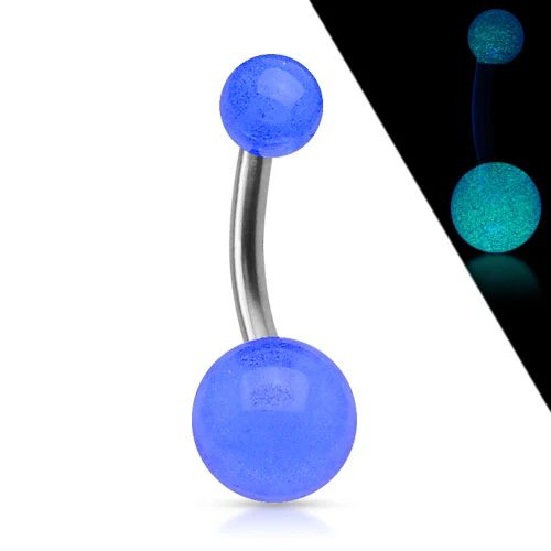 Solid Titanium Navel Belly Button Rings With Gold In The Dark Balls 14GA - Image 2