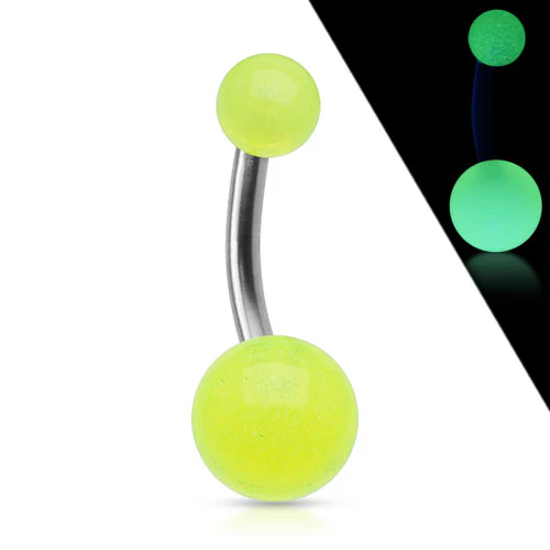 Solid Titanium Navel Belly Button Rings With Gold In The Dark Balls 14GA - Image 3
