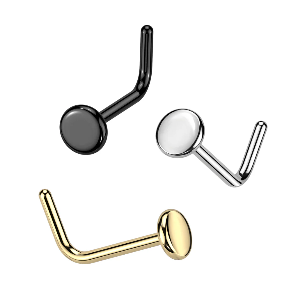 Implant Titanium Flat Disc Top L Bend Nose Stud Ring