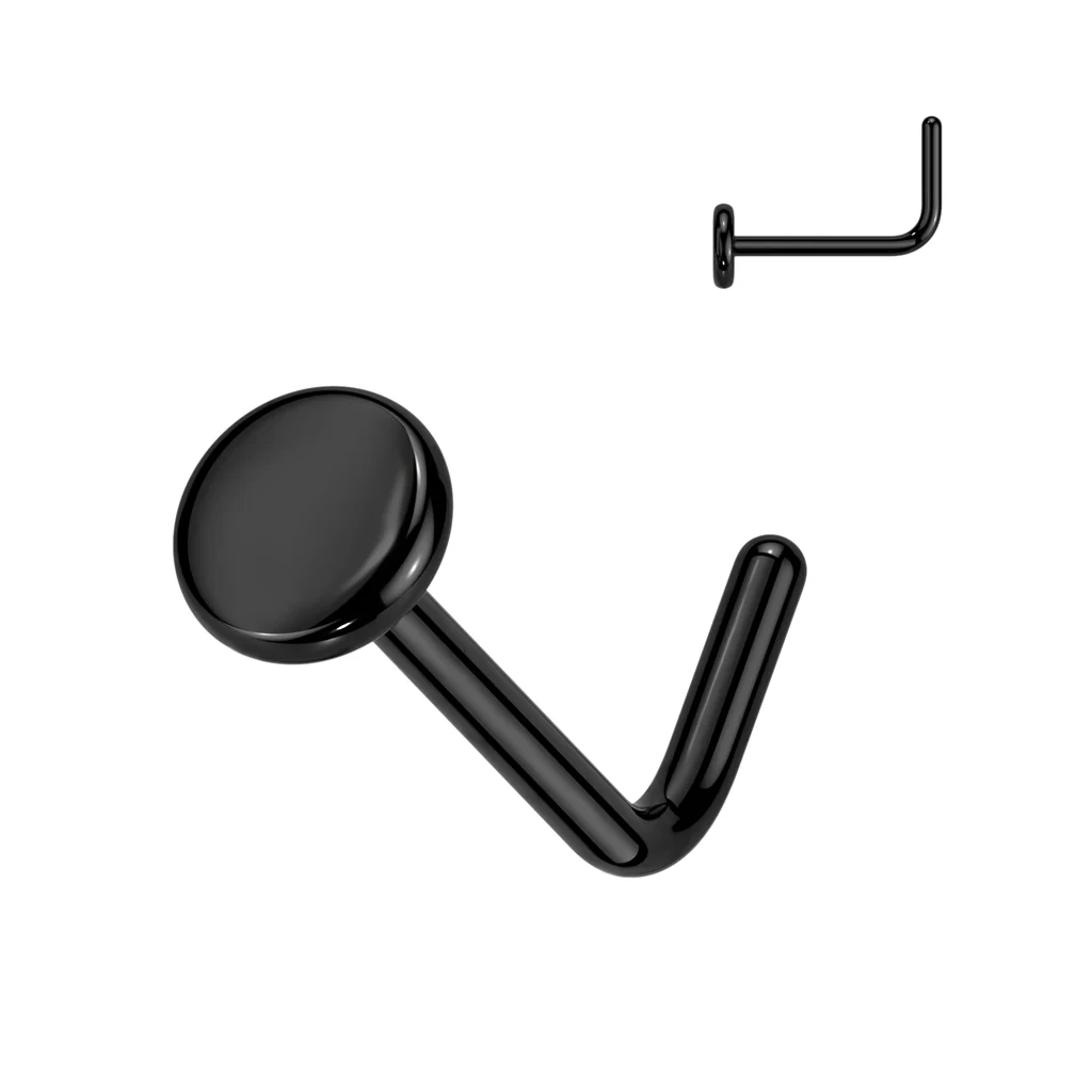 Implant Titanium Flat Disc Top L Bend Nose Stud Ring - Image 4