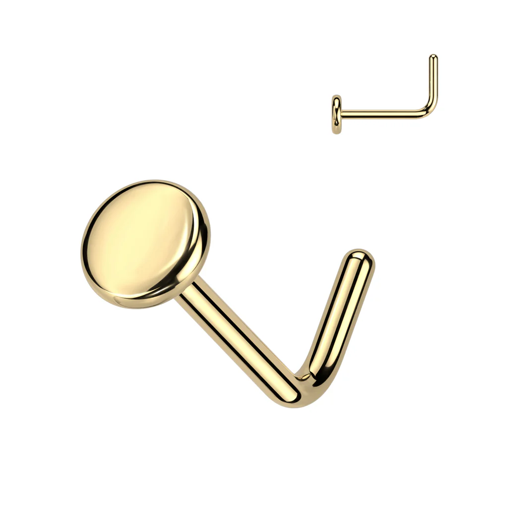 Implant Titanium Flat Disc Top L Bend Nose Stud Ring - Image 5