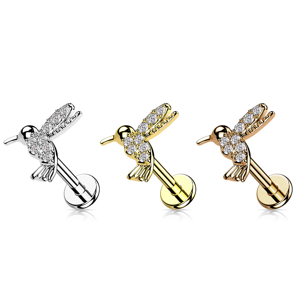 CZ Pave hummingbird Top Labret Tragus Snug Ear Cartilage Helix Studs - Image 2