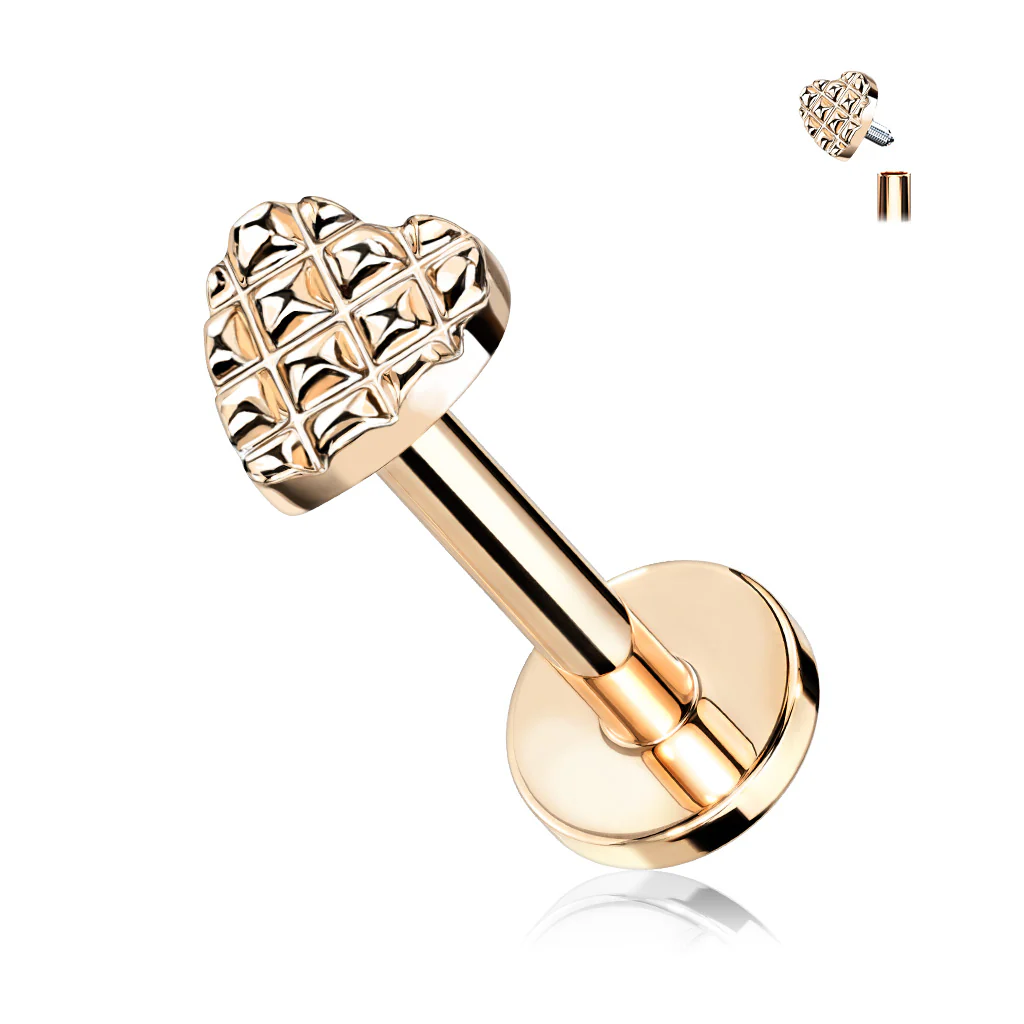 Diamond Embossed Heart Top Labret Tragus Snug Ear Cartilage Helix Studs - Image 4