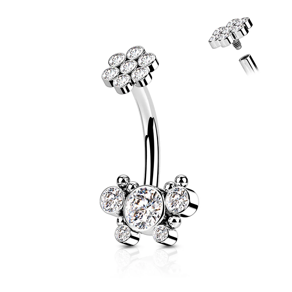 5 CZ Butterfly and Ball Cluster Internally Threaded CZ Belly Button Ring - Image 2