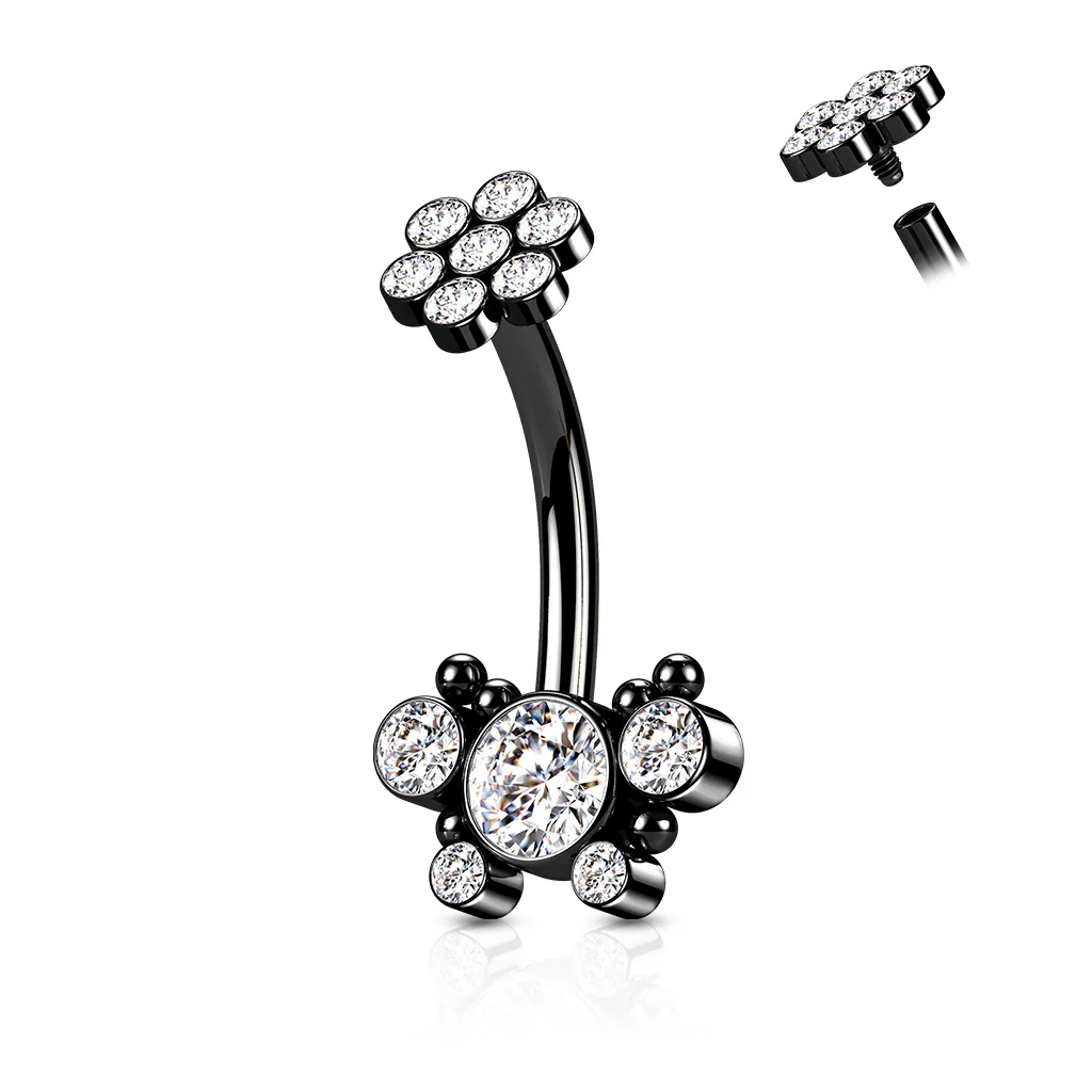 5 CZ Butterfly and Ball Cluster Internally Threaded CZ Belly Button Ring - Image 3
