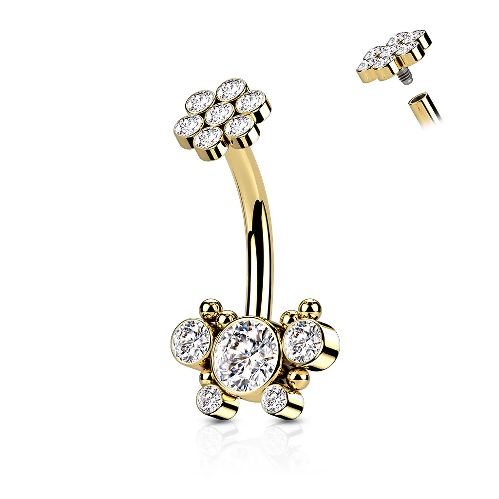 5 CZ Butterfly and Ball Cluster Internally Threaded CZ Belly Button Ring - Image 4