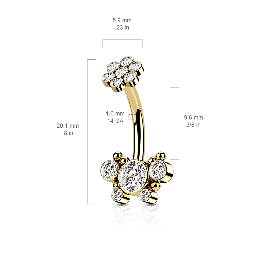 5 CZ Butterfly and Ball Cluster Internally Threaded CZ Belly Button Ring - Image 5