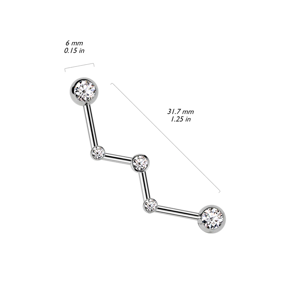 Bezel CZ Set Zig Zag Surgical Steel Industrial Barbells - Image 2