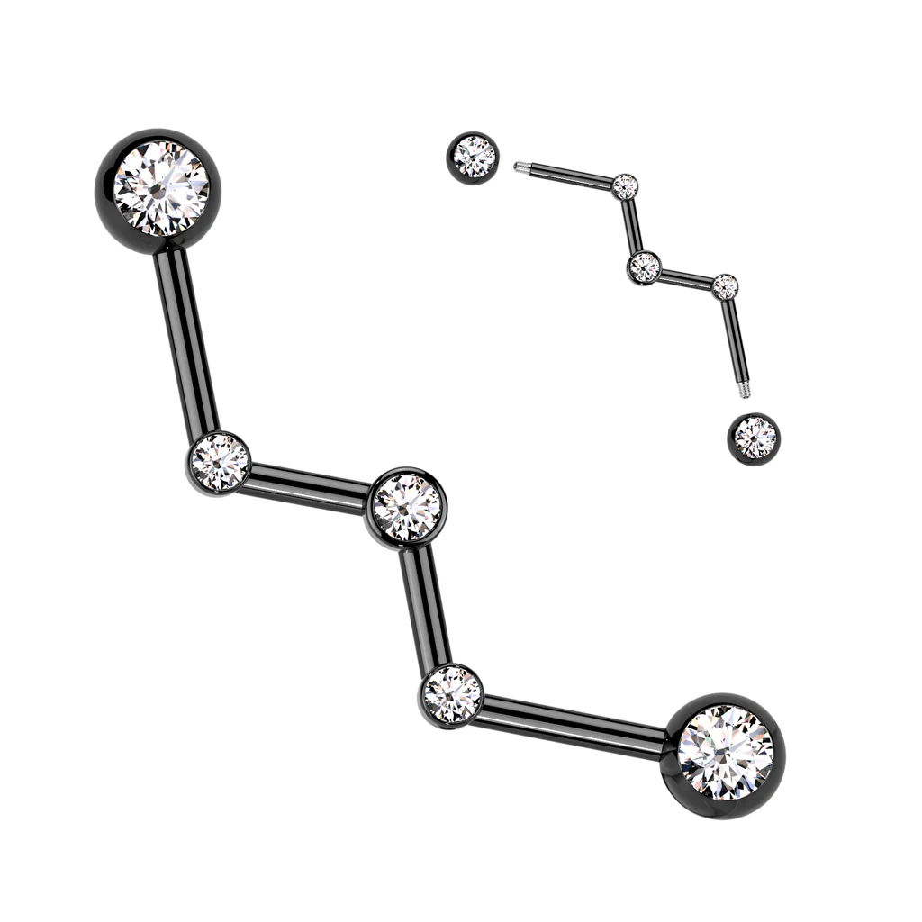Bezel CZ Set Zig Zag Surgical Steel Industrial Barbells - Image 3