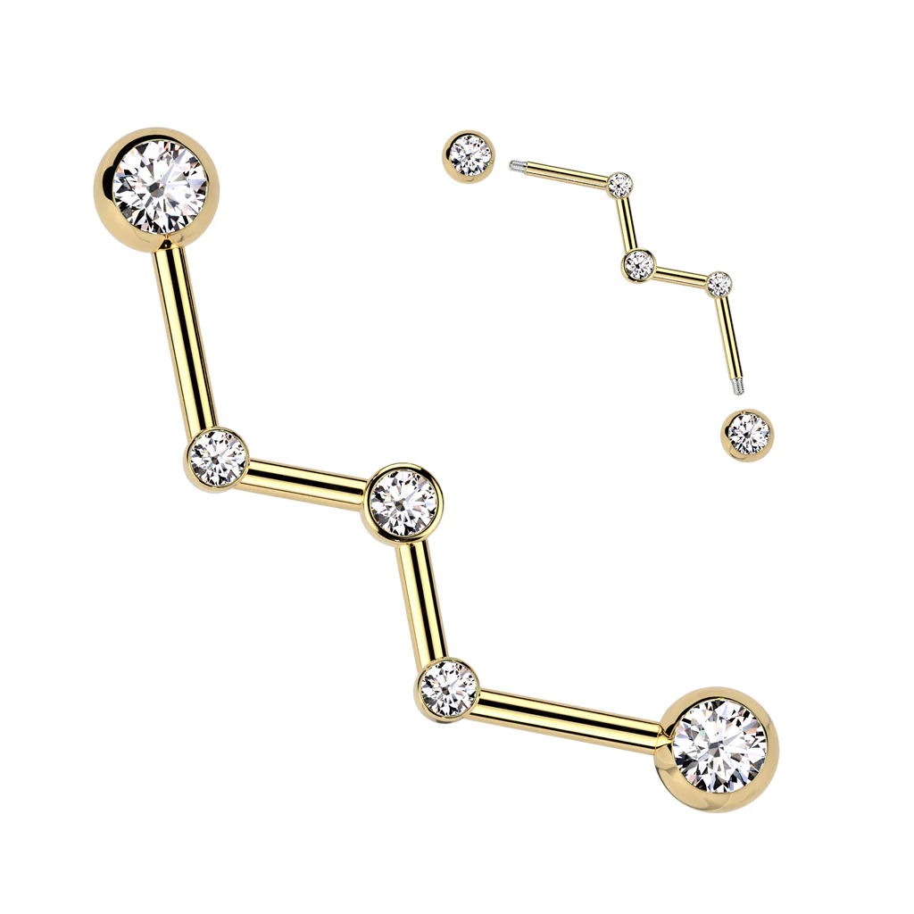 Bezel CZ Set Zig Zag Surgical Steel Industrial Barbells - Image 4