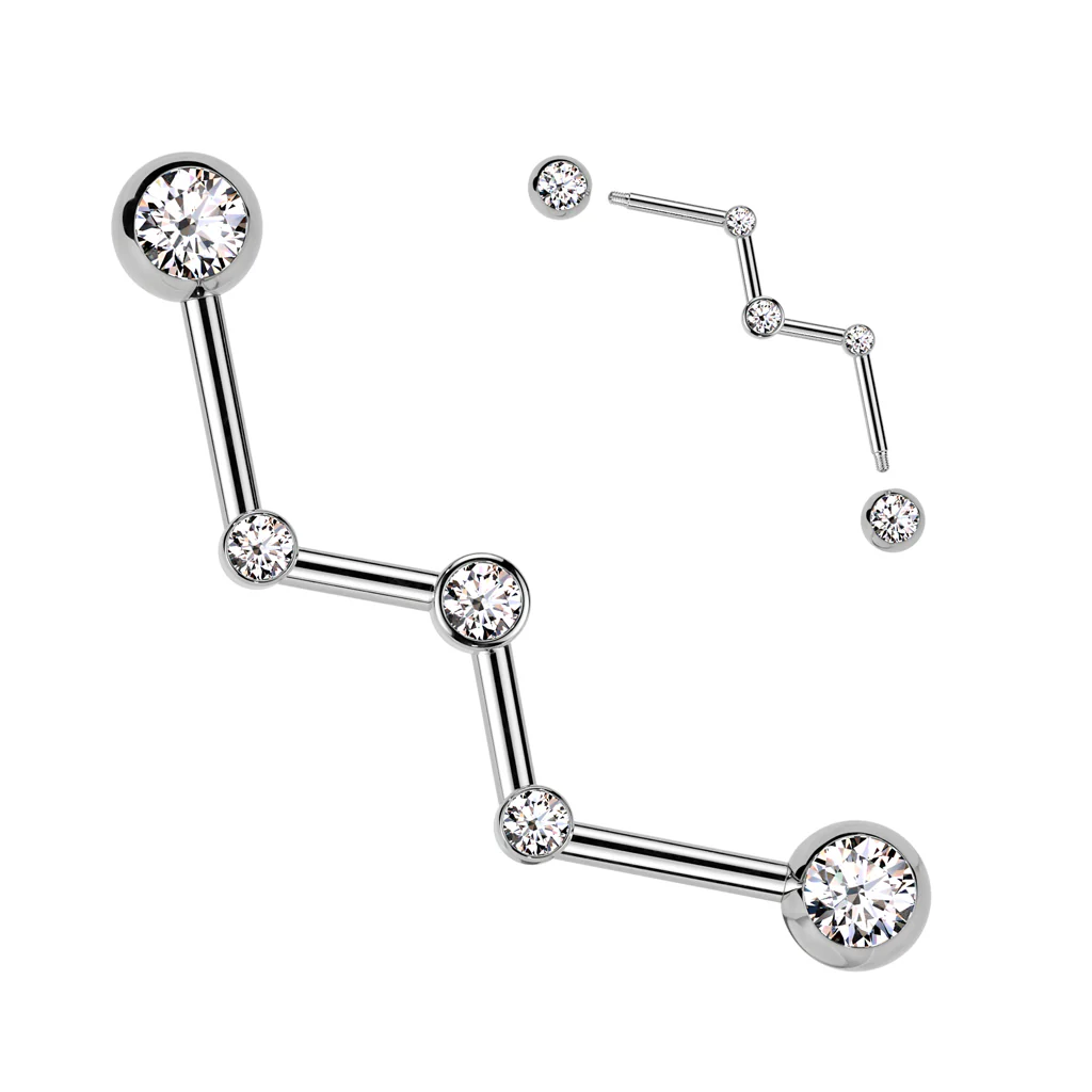 Bezel CZ Set Zig Zag Surgical Steel Industrial Barbells - Image 5