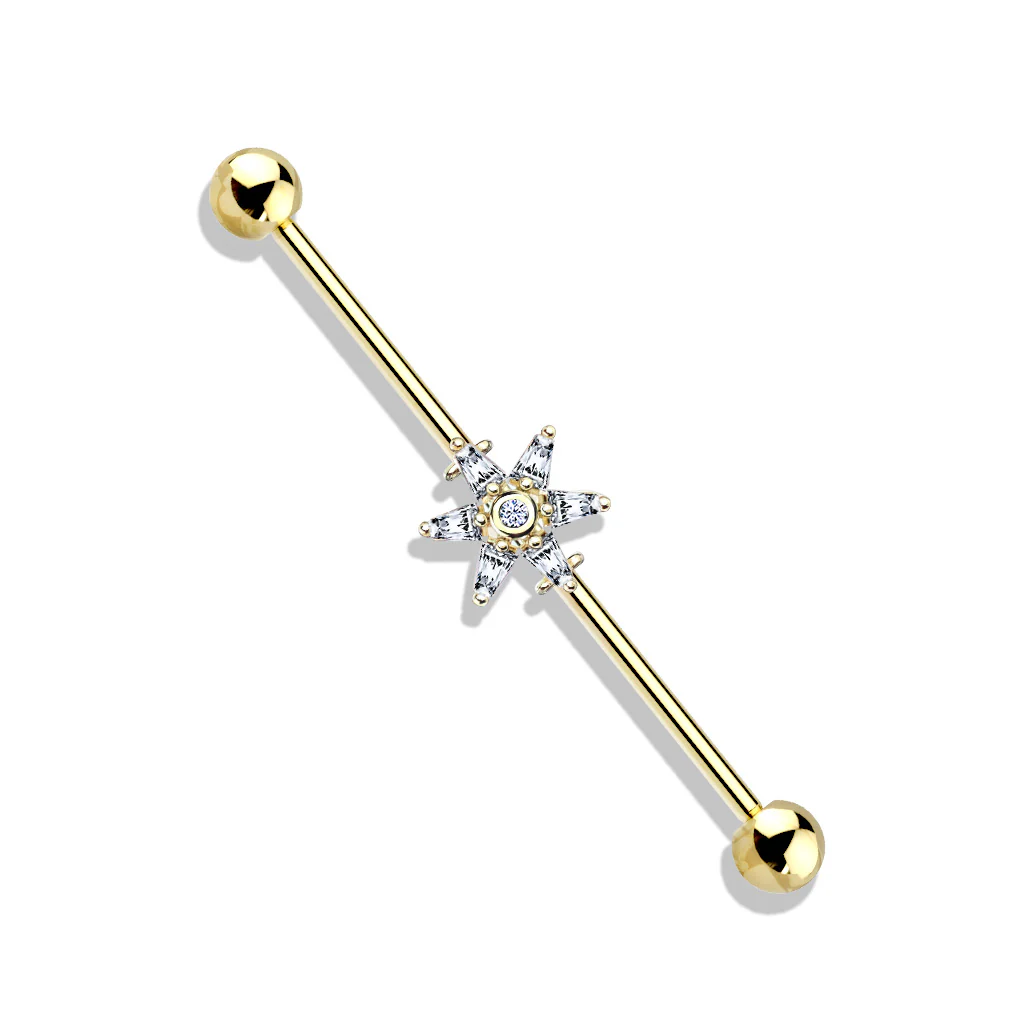 Princess Cut CZ Flower 316L Surgical Steel Industrial Barbells - Image 2