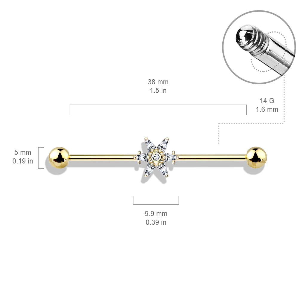 Princess Cut CZ Flower 316L Surgical Steel Industrial Barbells - Image 3