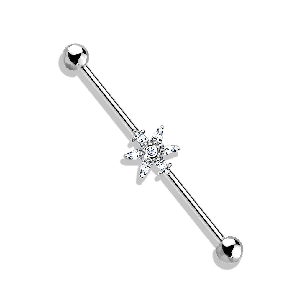 Princess Cut CZ Flower 316L Surgical Steel Industrial Barbells - Image 4