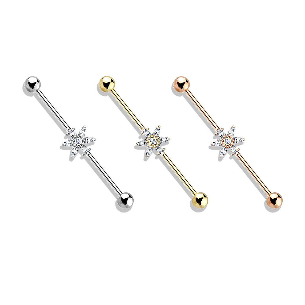 Princess Cut CZ Flower 316L Surgical Steel Industrial Barbells - Image 6
