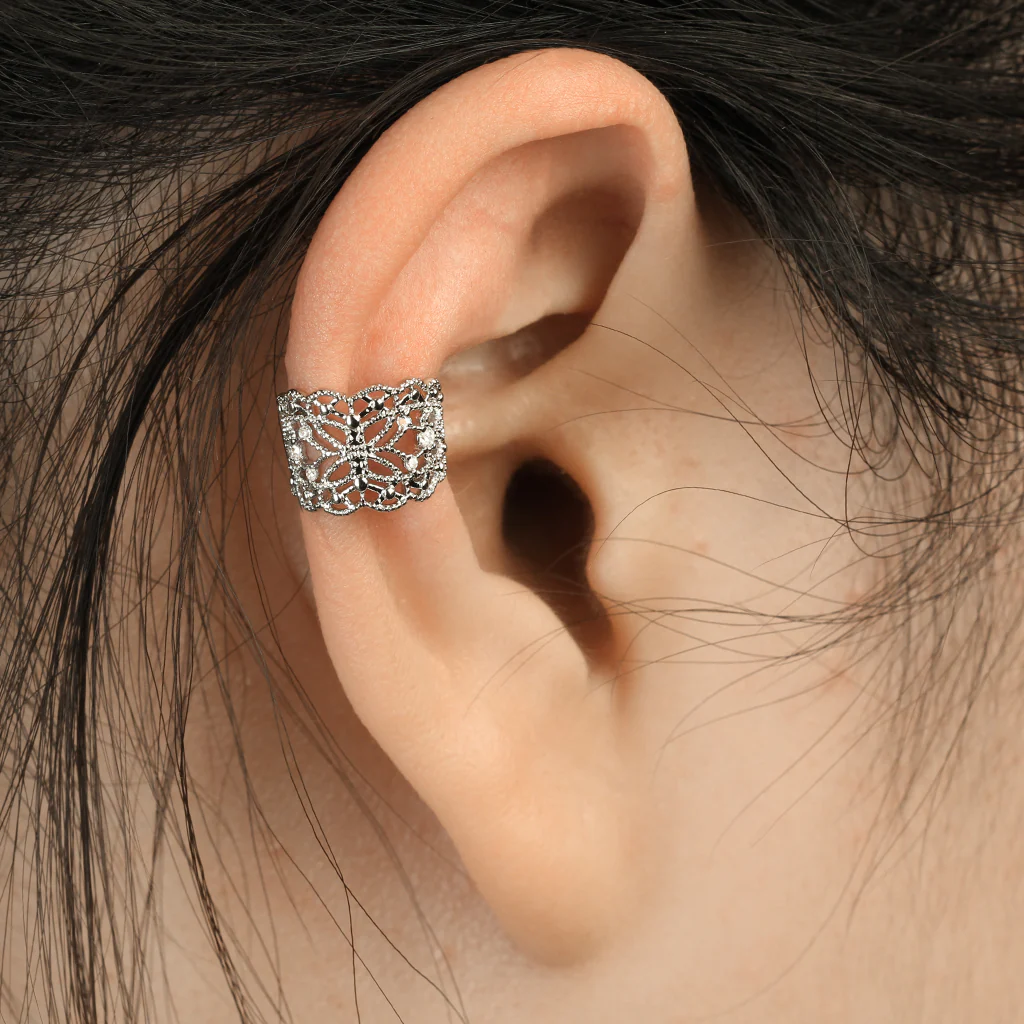 Filigree Butterfly with Flush Prong Set CZ  Non Piercing Earring Cuff Tragus - Image 2