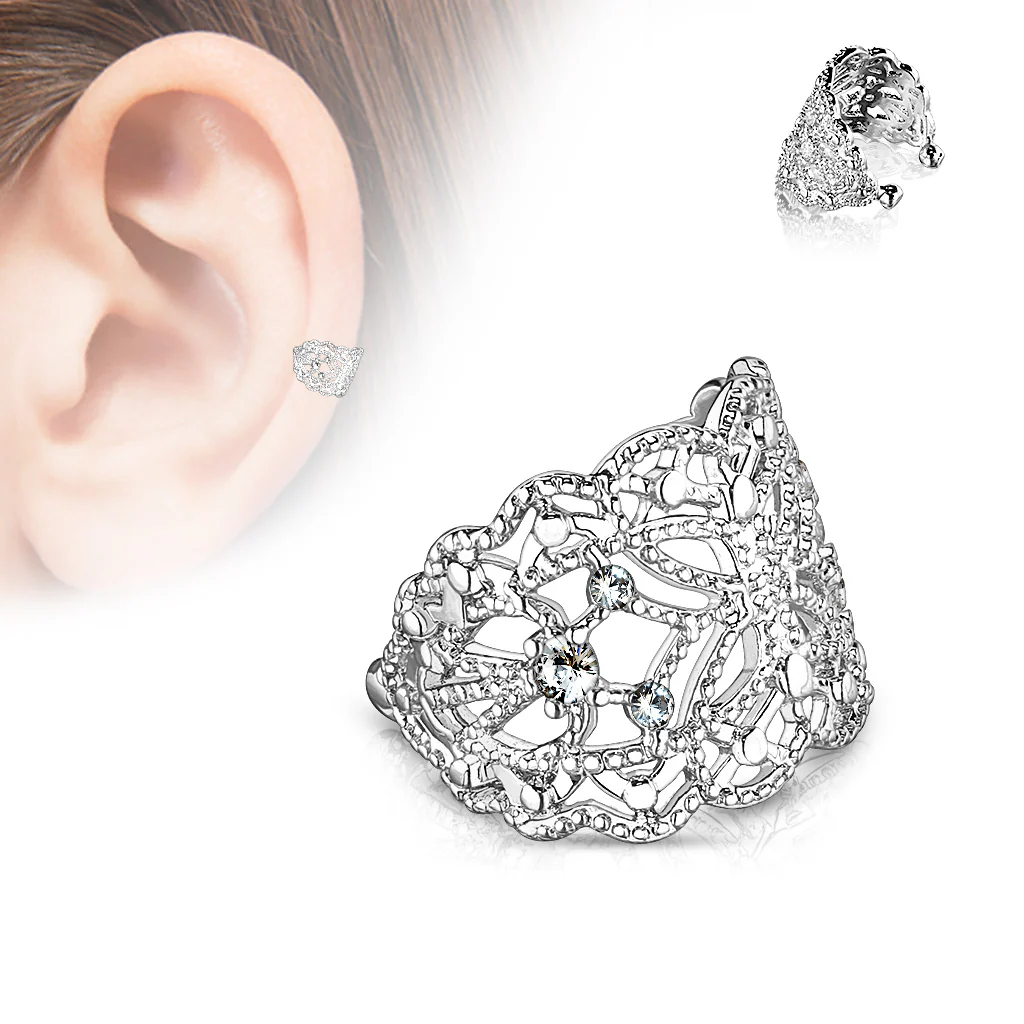 Filigree Butterfly with Flush Prong Set CZ  Non Piercing Earring Cuff Tragus - Image 4