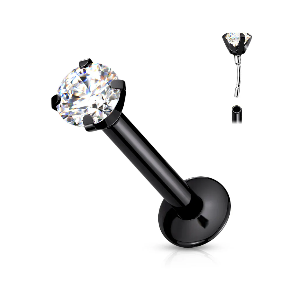 3 mm Clear CZ Prong Set Threadless New Push In Style Labret Ear Cartilage 18G - Image 3