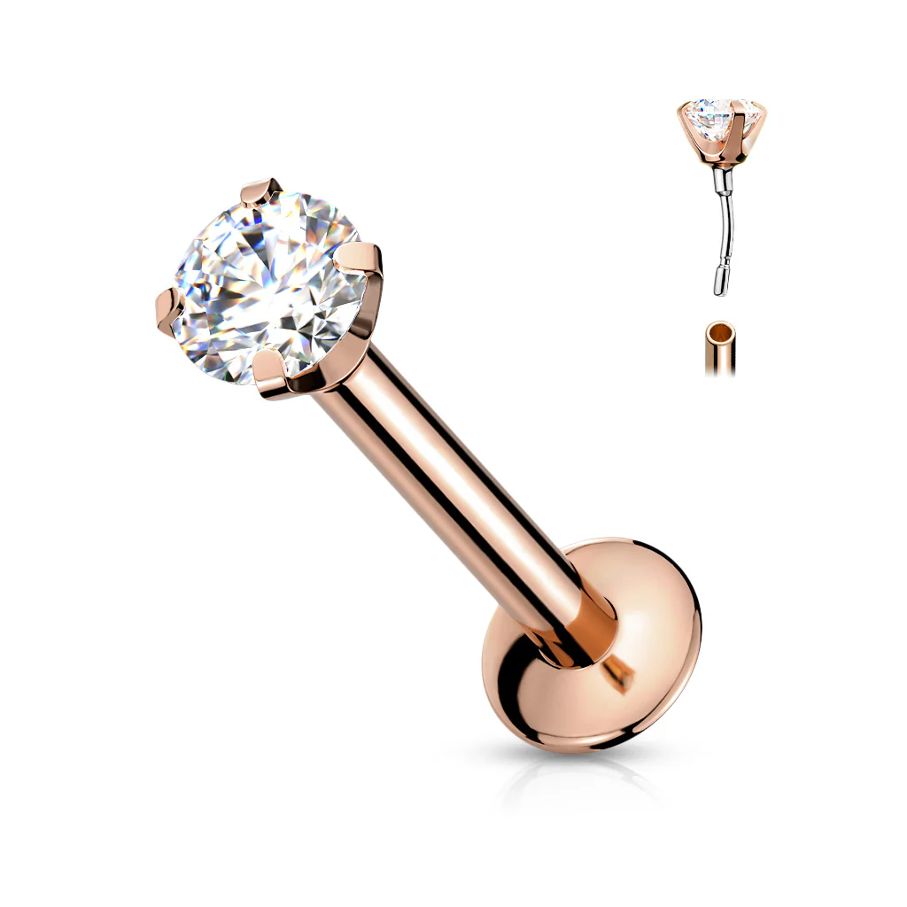 3 mm Clear CZ Prong Set Threadless New Push In Style Labret Ear Cartilage 18G - Image 4