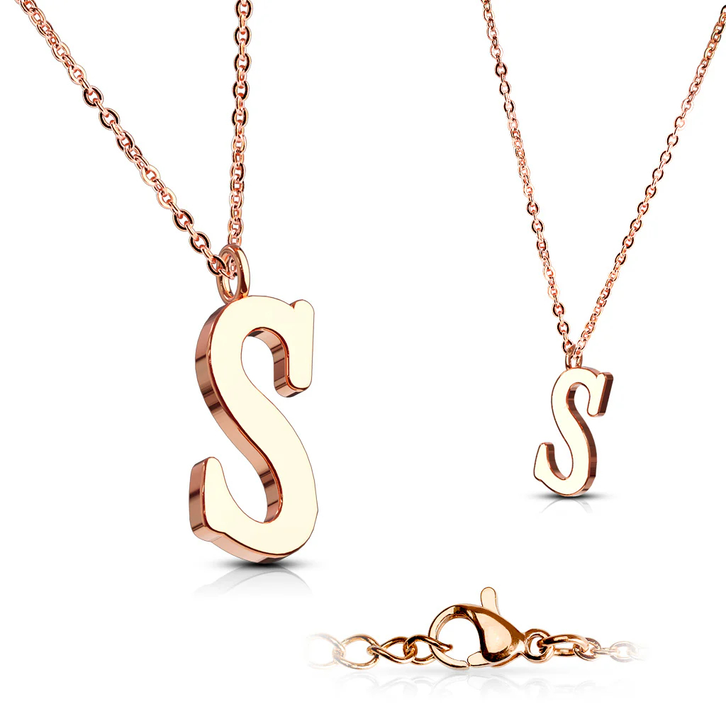 Rose Gold Plated Alphabet Initial Pendant With Chain Necklaces - Image 25