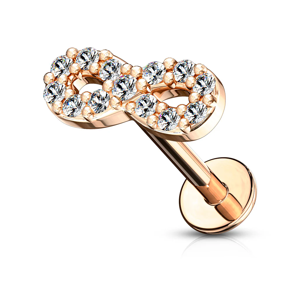 CZ Paved Infinity Symbol Internally Threaded Labret Tragus Snug Ear Cartilage Studs - Image 2