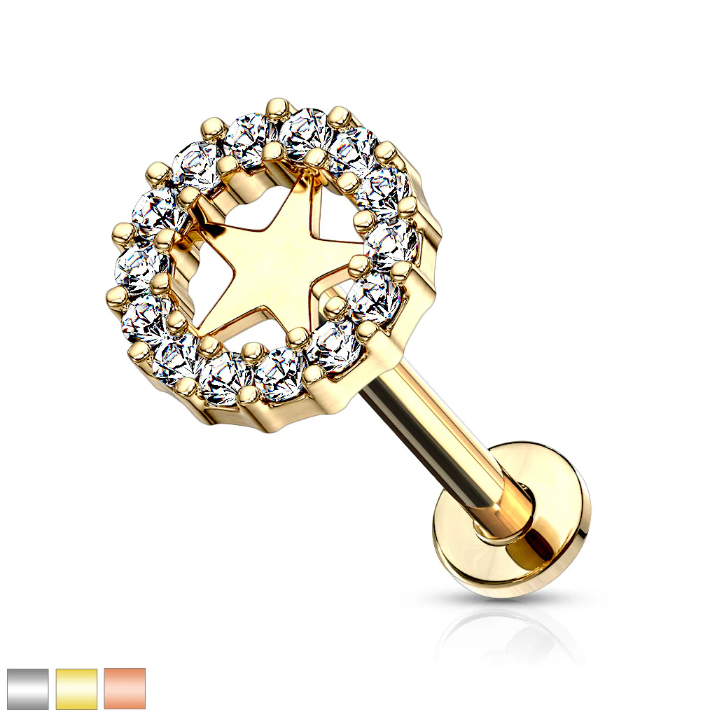 Paved CZ Star Internally Threaded Labret Tragus Snug Ear Cartilage Studs - Image 3