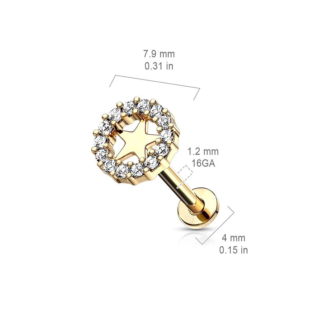 Paved CZ Star Internally Threaded Labret Tragus Snug Ear Cartilage Studs - Image 4