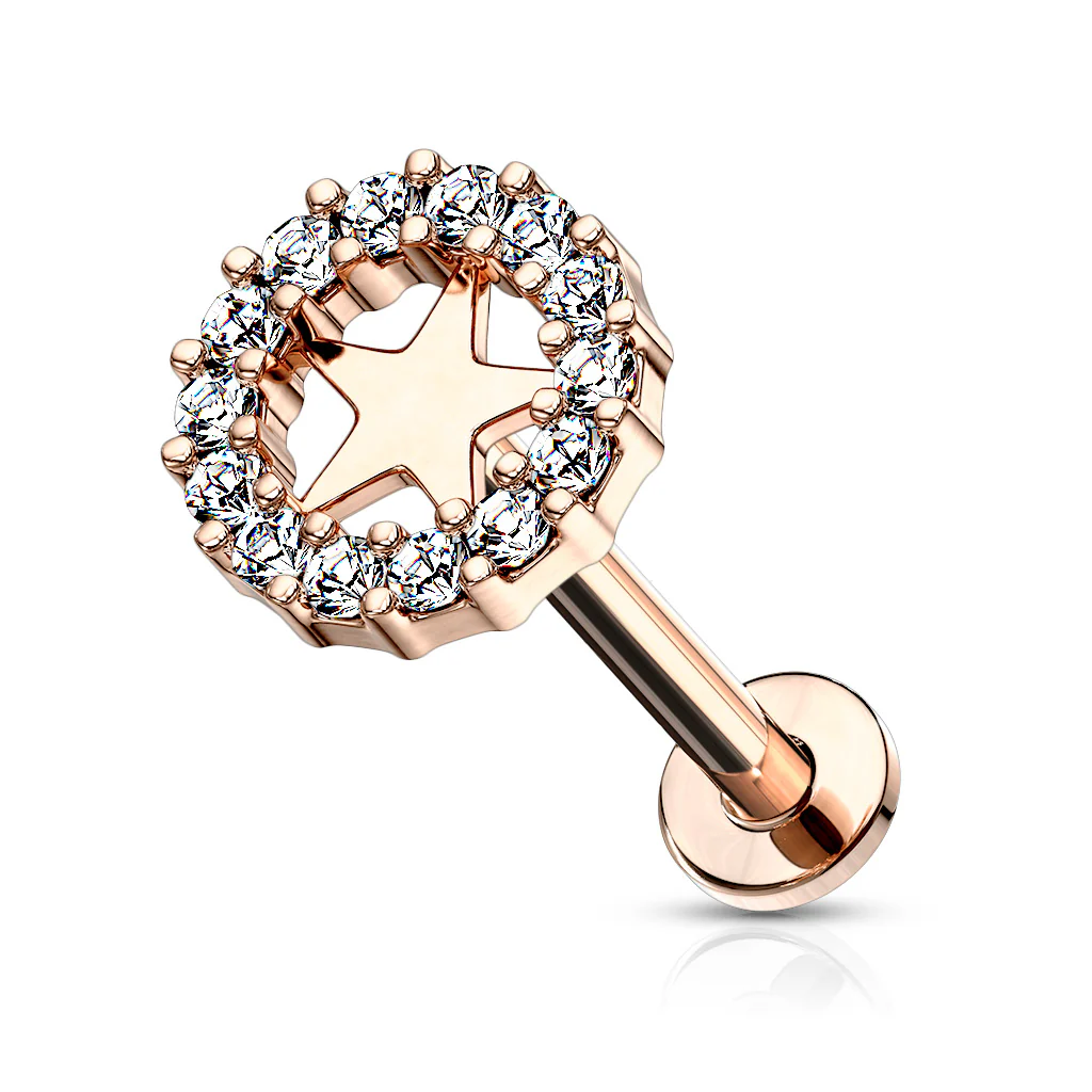 Paved CZ Star Internally Threaded Labret Tragus Snug Ear Cartilage Studs - Image 5