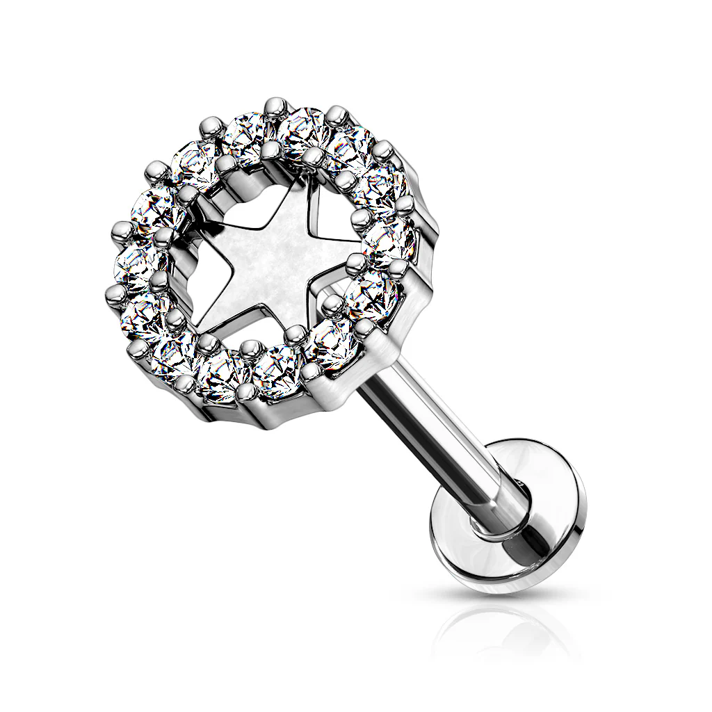 Paved CZ Star Internally Threaded Labret Tragus Snug Ear Cartilage Studs - Image 7