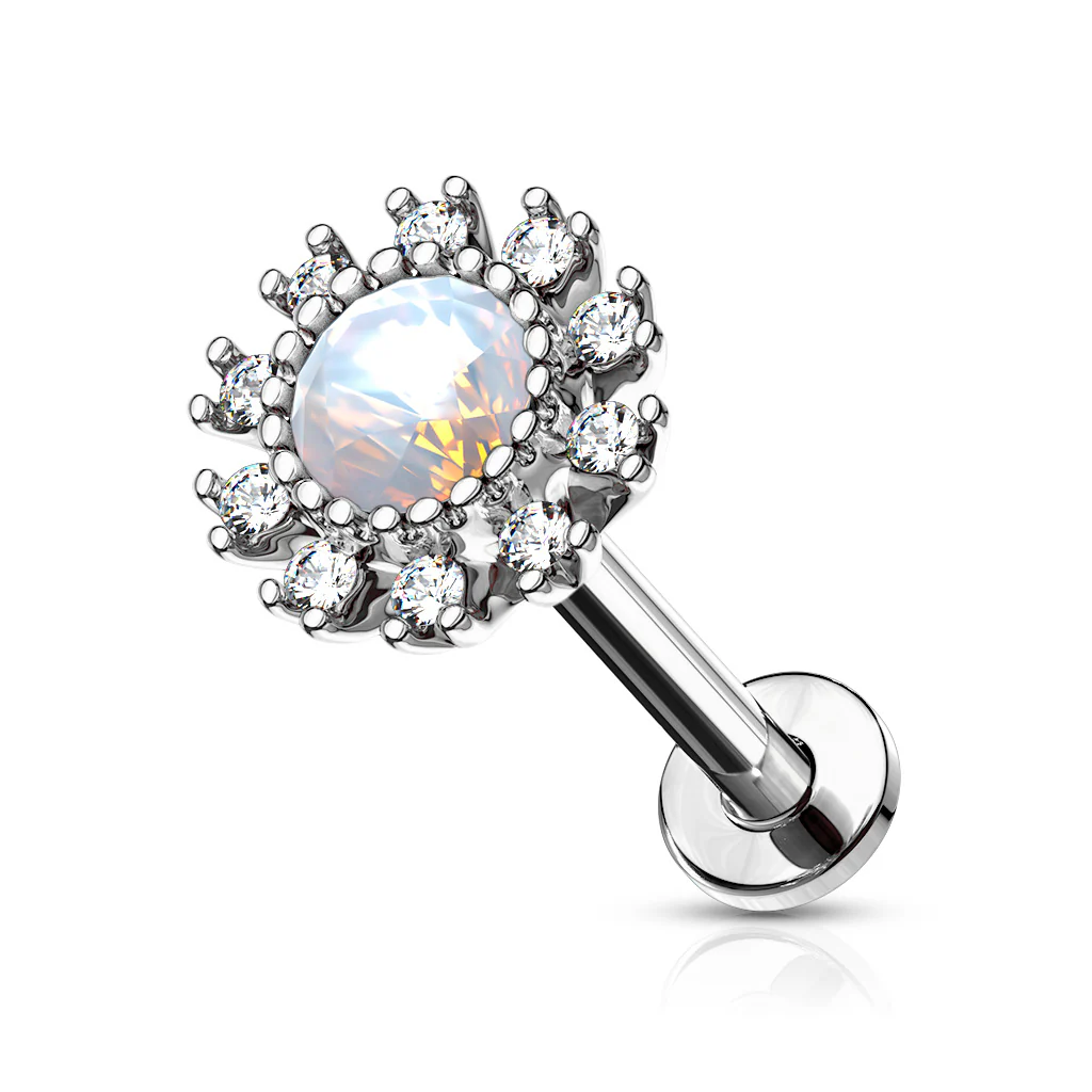 Opal & CZ  Internally Threaded Labret Tragus Helix Ear Cartilage Studs - Image 3