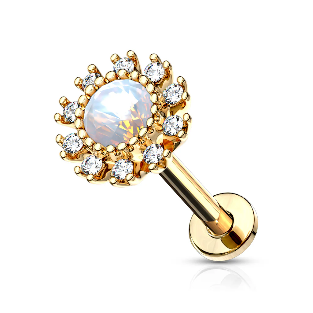 Opal & CZ  Internally Threaded Labret Tragus Helix Ear Cartilage Studs - Image 4