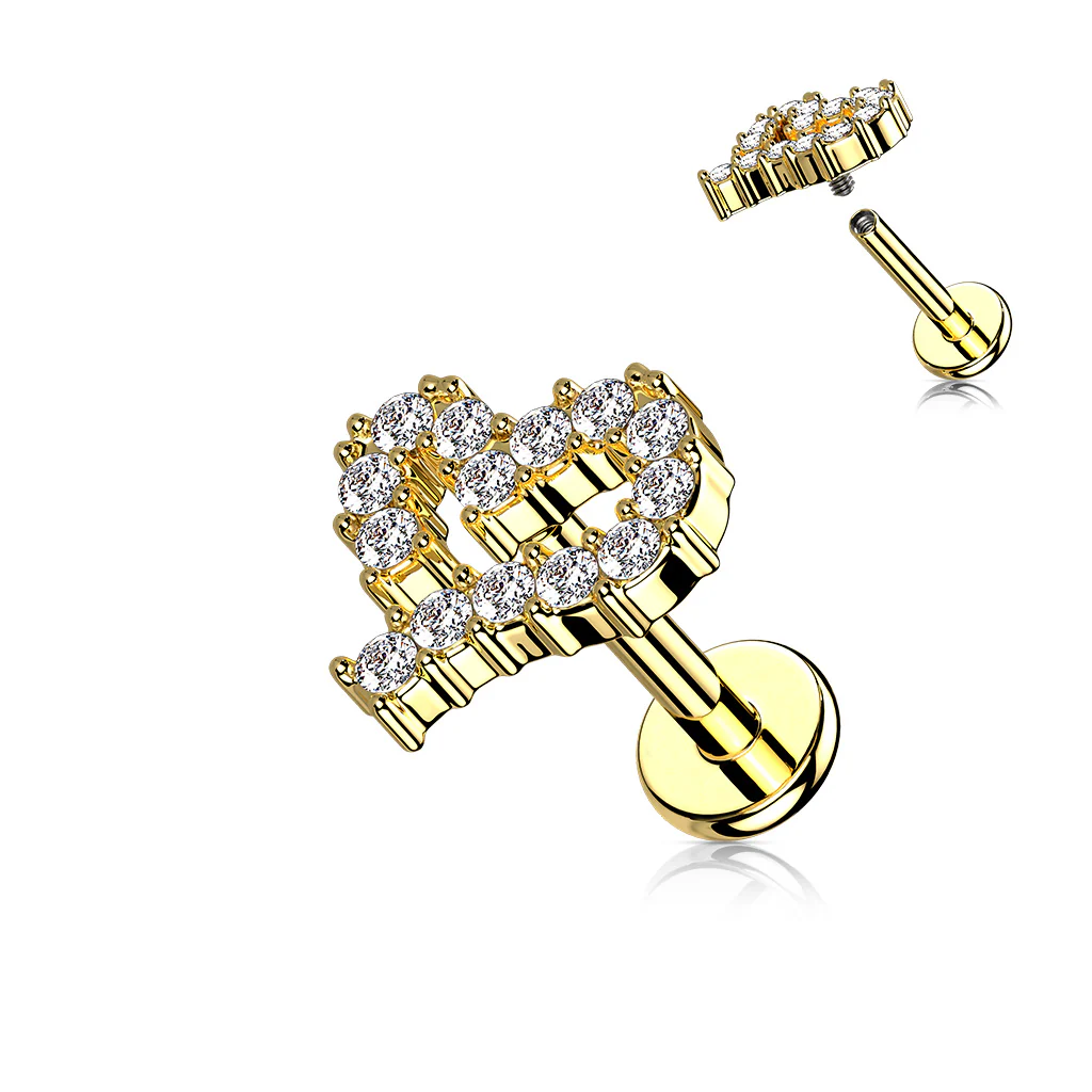 CZ Paved Heart Top Labret Tragus Snug Ear Cartilage Helix Studs - Image 5