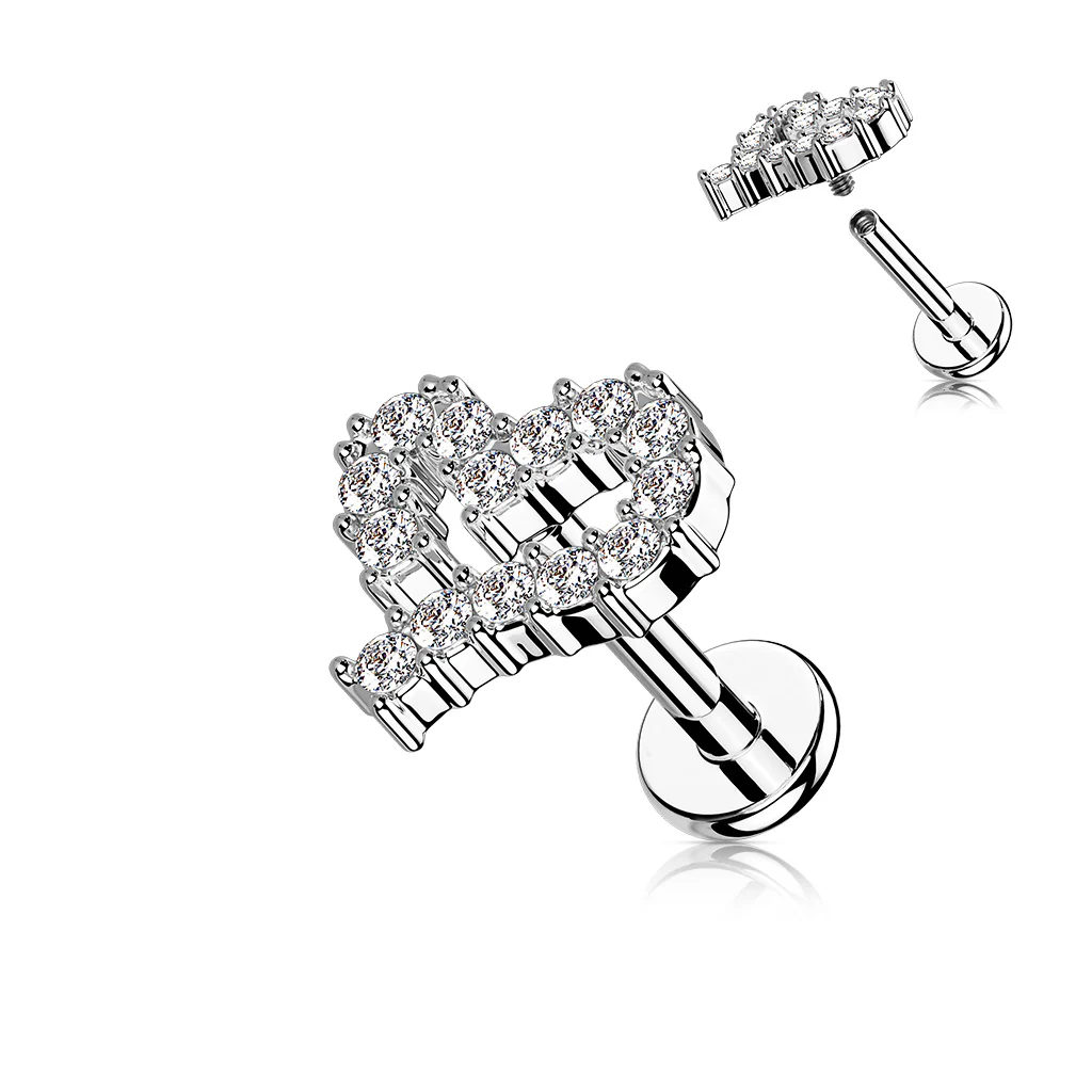 CZ Paved Heart Top Labret Tragus Snug Ear Cartilage Helix Studs - Image 6