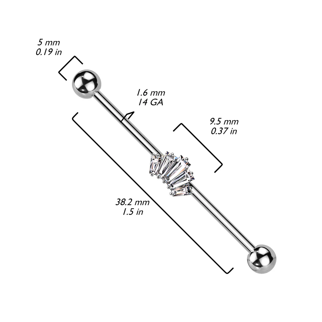 Baguette CZ Crown Surgical Steel Industrial Barbells - Image 2