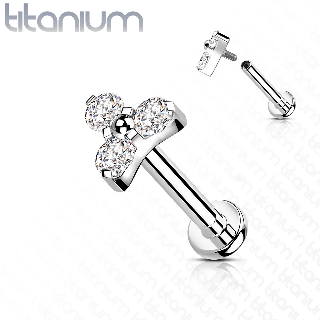 Titanium CZ Trinity Top Labret Tragus Snug Ear Cartilage Helix Studs - Image 2