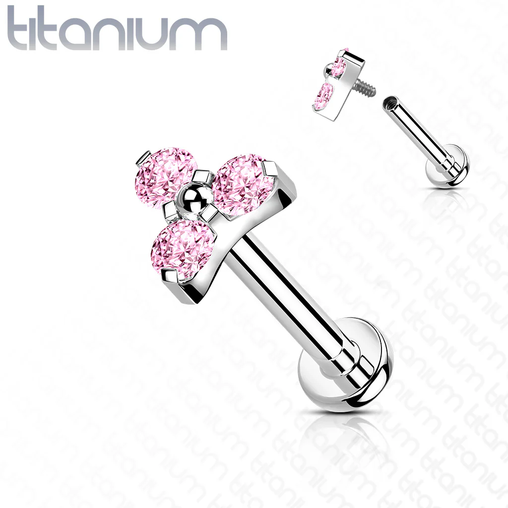 Titanium CZ Trinity Top Labret Tragus Snug Ear Cartilage Helix Studs - Image 3