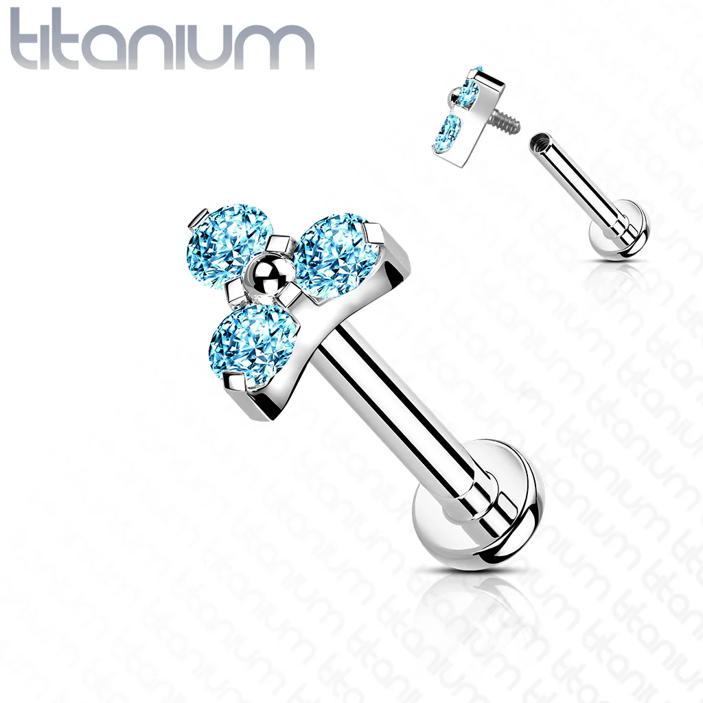 Titanium CZ Trinity Top Labret Tragus Snug Ear Cartilage Helix Studs - Image 4