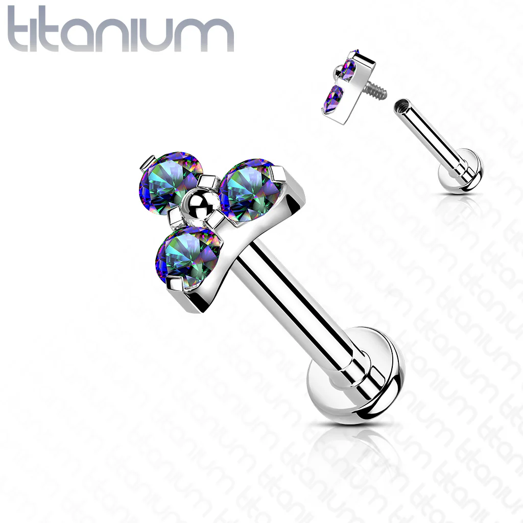 Titanium CZ Trinity Top Labret Tragus Snug Ear Cartilage Helix Studs - Image 5