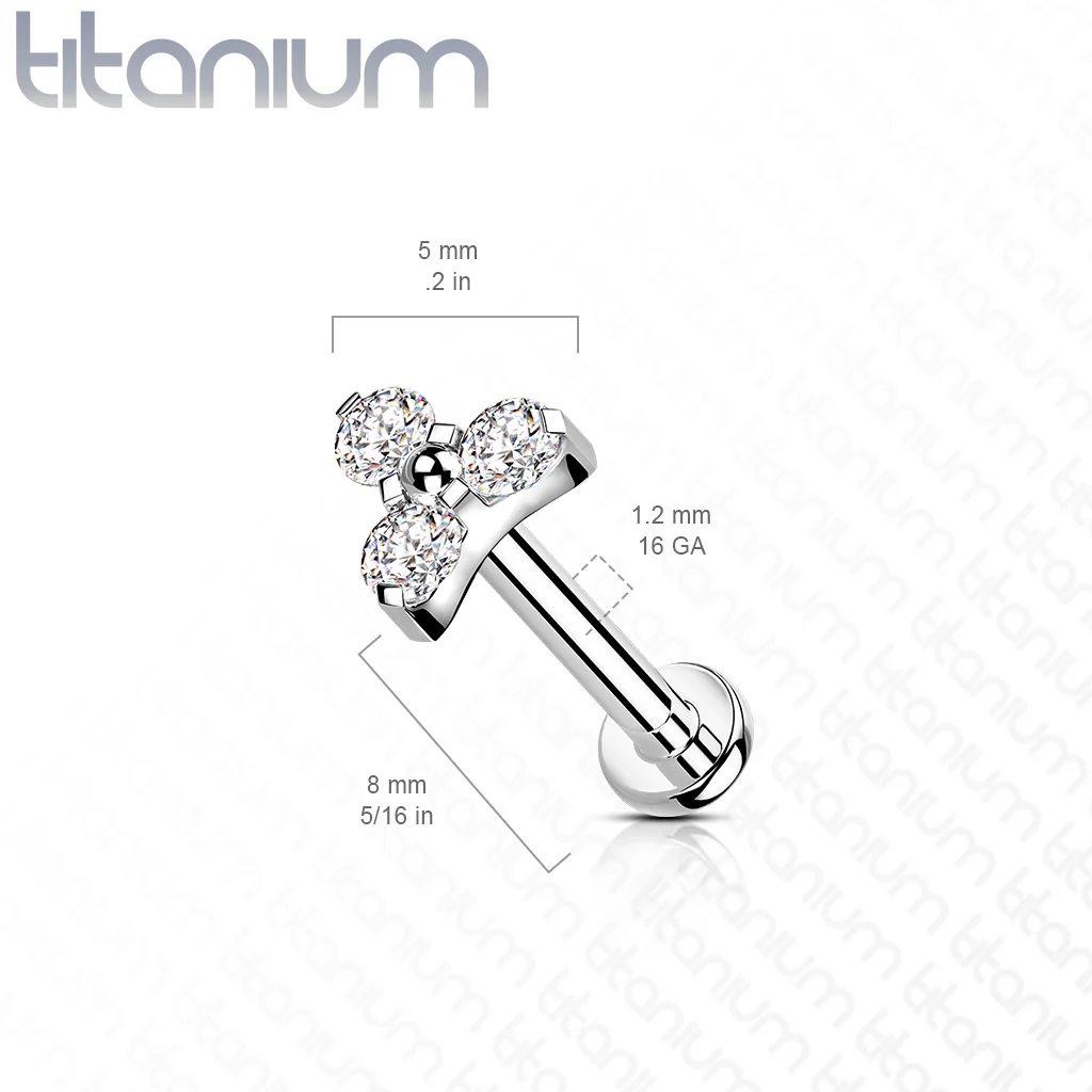 Titanium CZ Trinity Top Labret Tragus Snug Ear Cartilage Helix Studs - Image 6