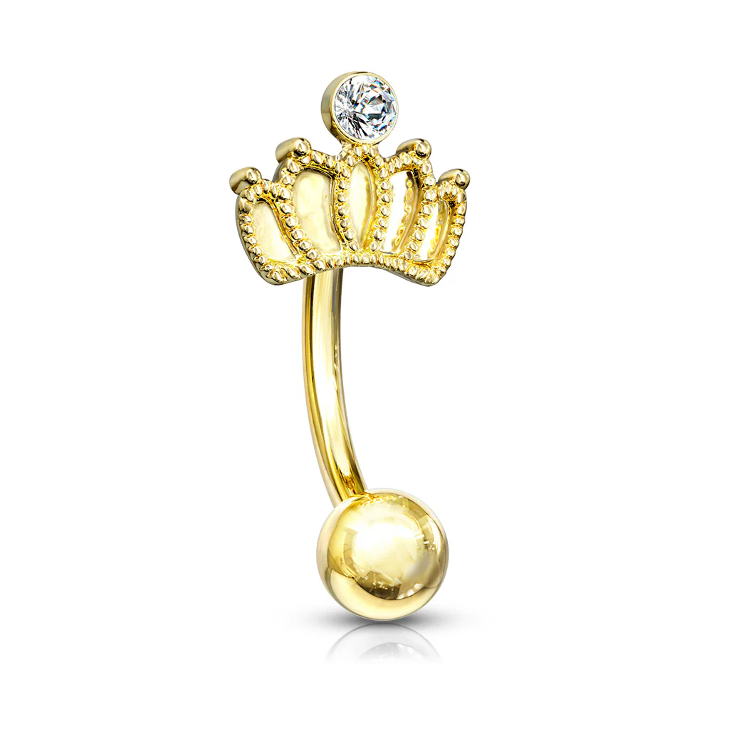 Crown With Crystal Curve Barbells Eyebrow Ring Rook Snug Piercing - Image 2