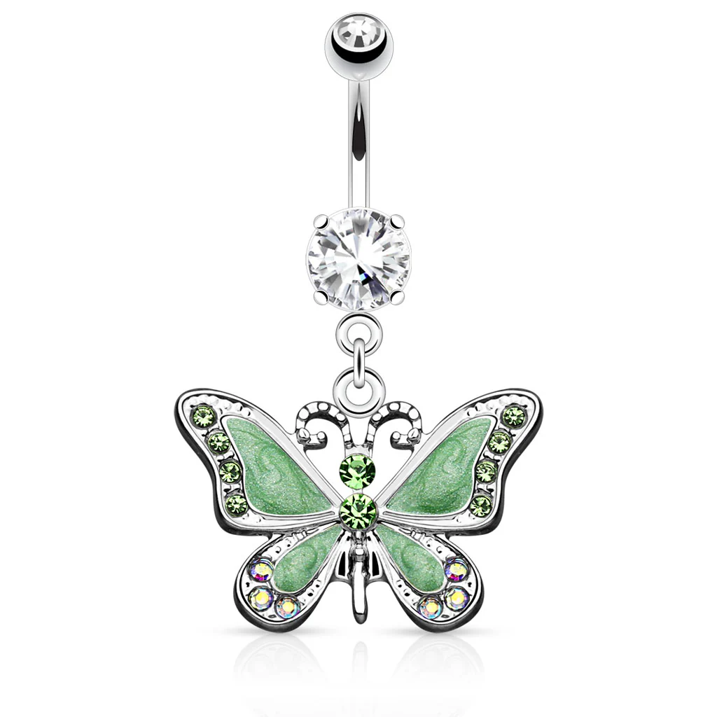 CZ Butterfly Dangle Dangle Surgical Steel Belly Button Navel Rings - Image 2