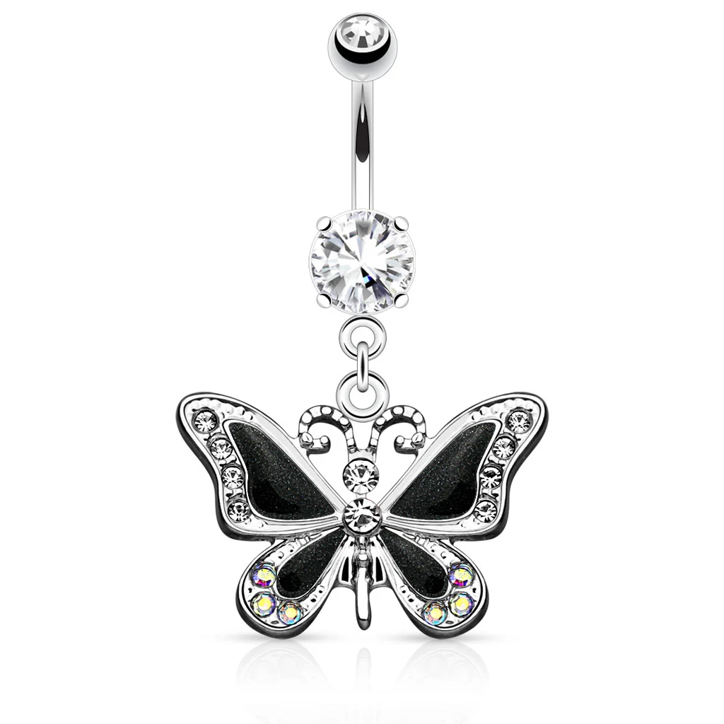 CZ Butterfly Dangle Dangle Surgical Steel Belly Button Navel Rings - Image 3