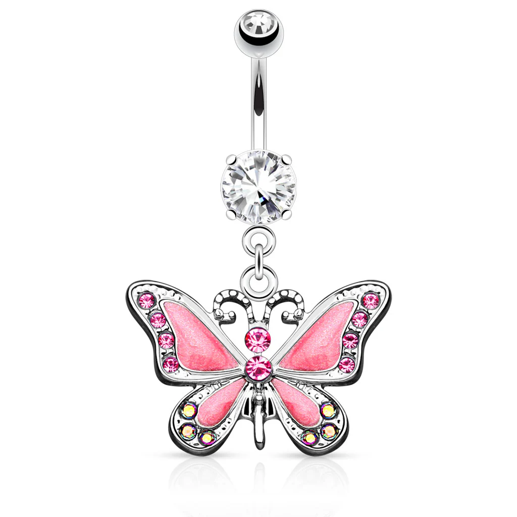 CZ Butterfly Dangle Dangle Surgical Steel Belly Button Navel Rings - Image 4